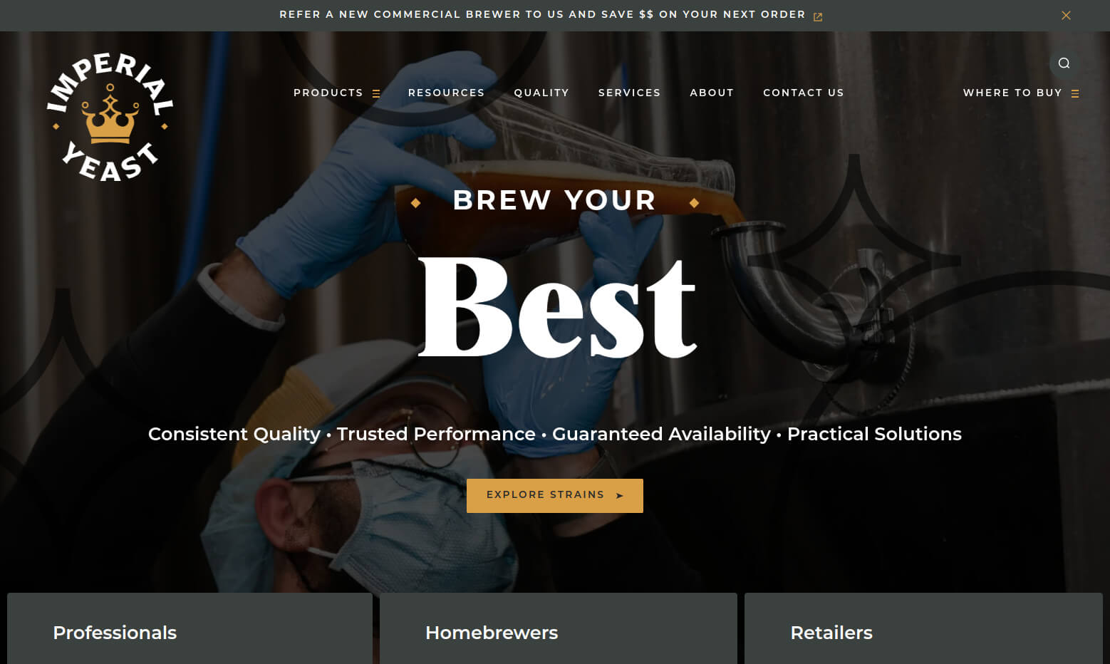 Screenshot of the Imperial Yeast website.