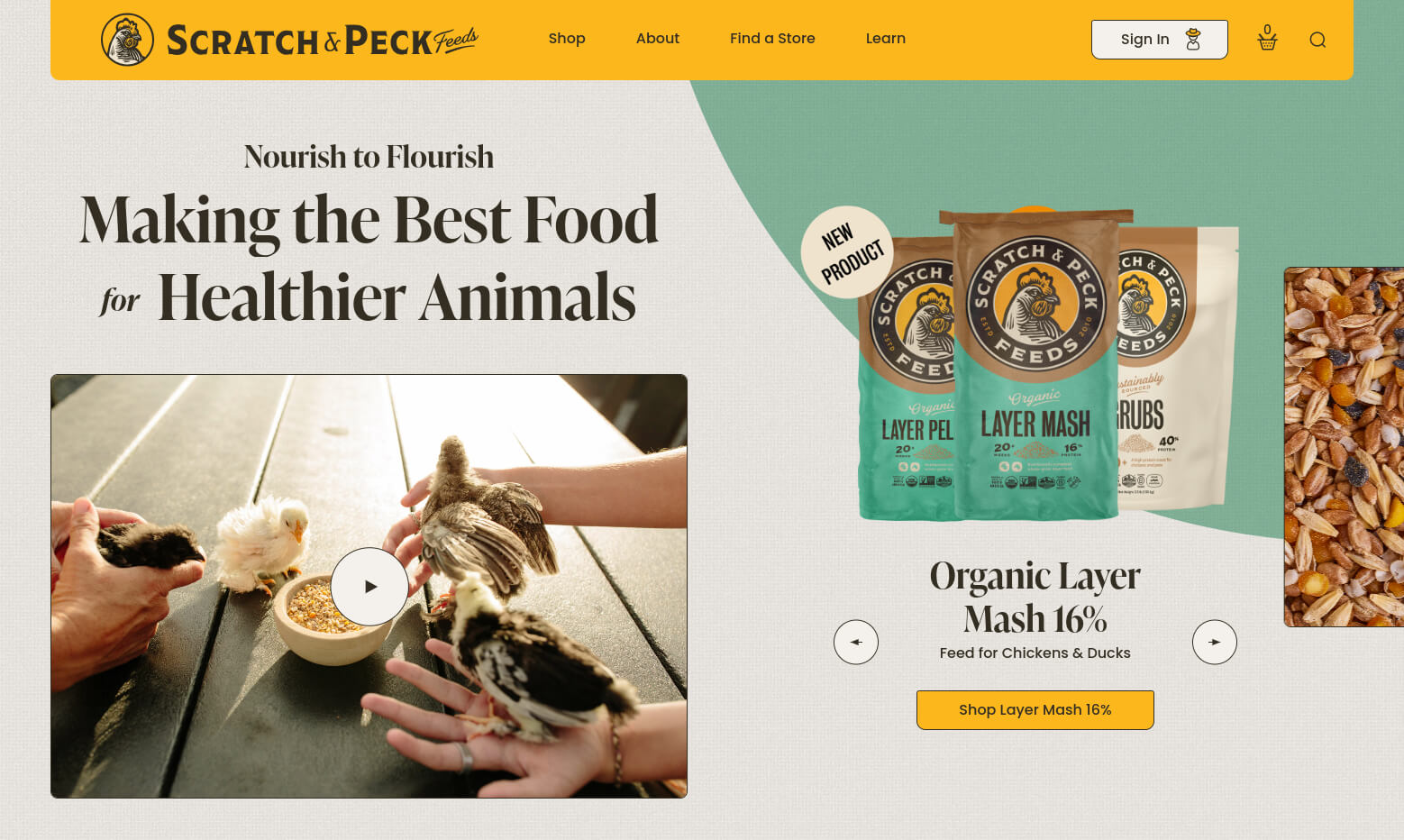 Screenshot of the Scratch & Peck Feeds website.